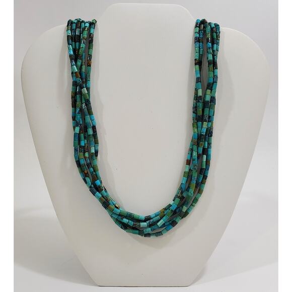 Vintage Turquoise Heishi Bead 6 Strand Sterling Silver Southwestern Necklace 27" - Picture 4 of 12